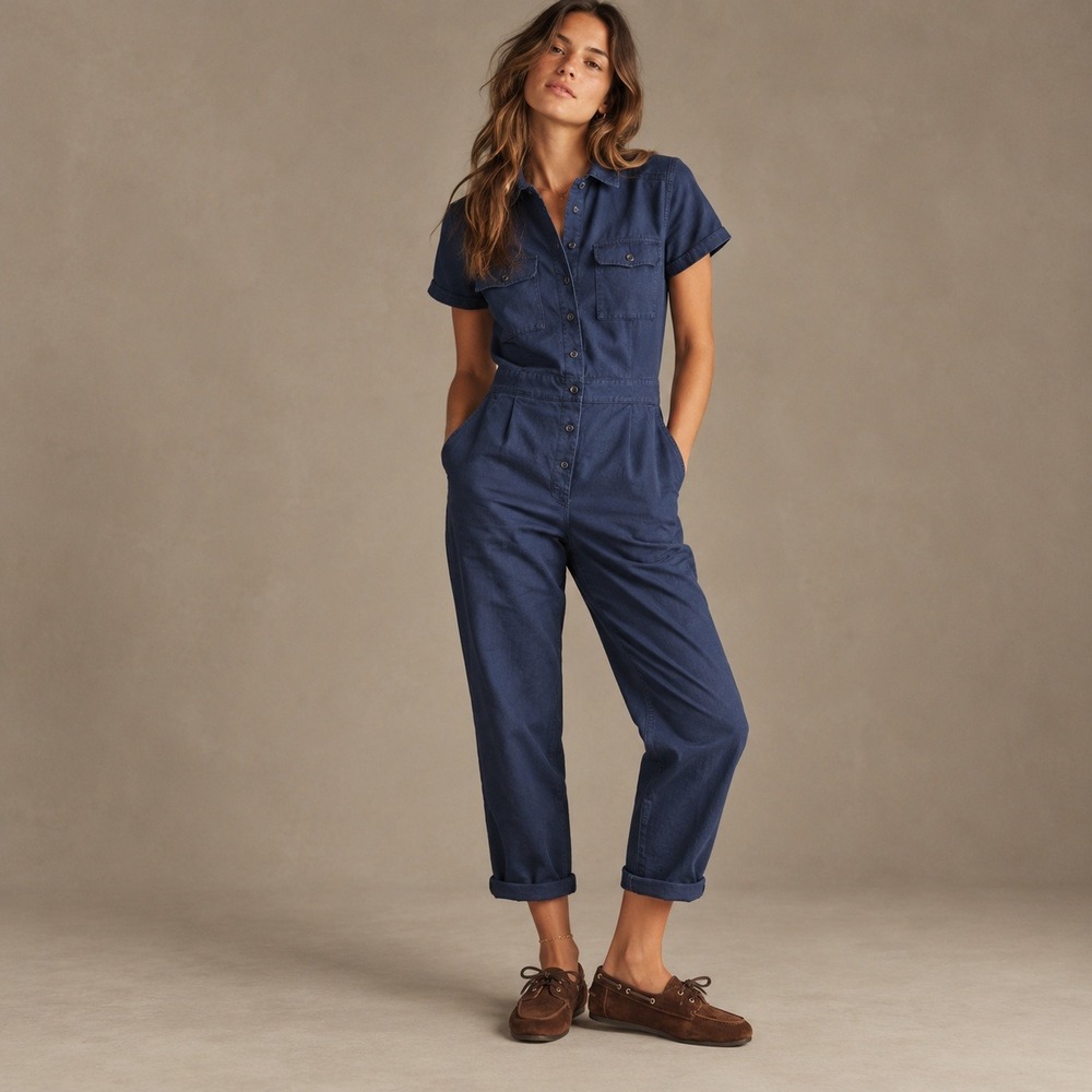 Outerknown Linen Blend Utility Jumpsuit Navy Sz M